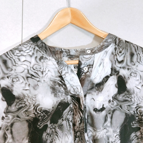 Kin Grey Dress Size UK 12 Marble Print Oversized Lagenlook Pockets Cotton Artsy - Picture 3 of 9